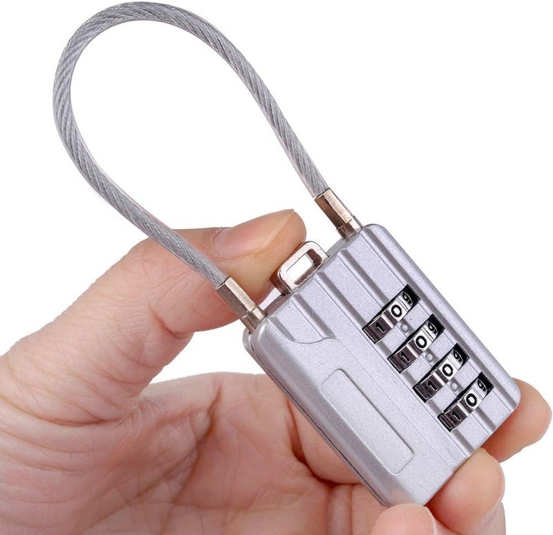 SEPOX Resettable Combination Travel Lock, 11mm 4 Digit Cable Lock for Suitcase, Travel Bag, and Gym Lockers, Filing Cabinets, Toolbox, Case—Silver Pack of 2 - Image 3